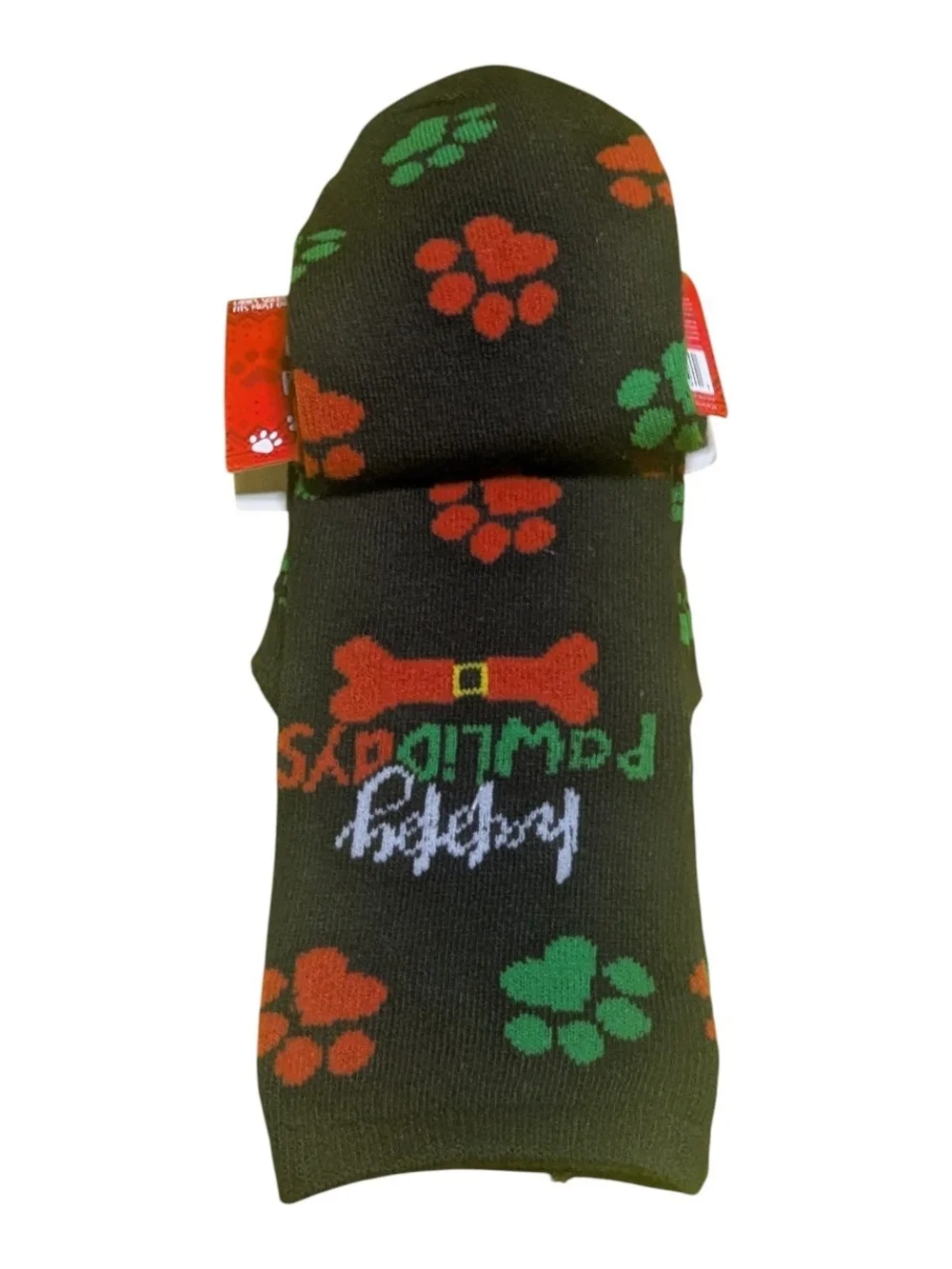 Happy Howlidays Pet & Owner Socks - Black Green & Red Paw Prints